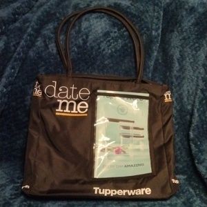 TUPPERWARE Logo "Date Me", "Rencontrez Moi" Catalog Display Tote Bag Black White